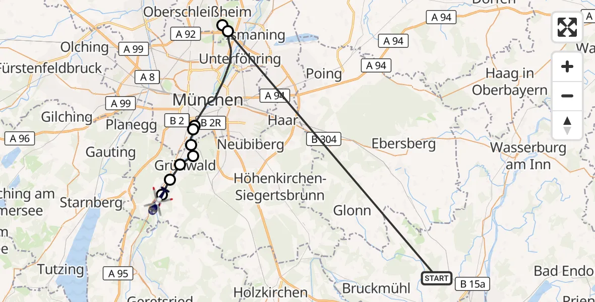 Flugroute Polizeihubschrauber Großkarolinenfeld - Baierbrunn, 19 Oktober 2026, 13:02