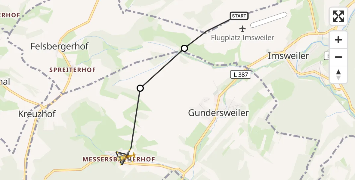 Flugroute Rettungshubschrauber Rockenhausen - Gundersweiler, 19 Oktober 2026, 13:04