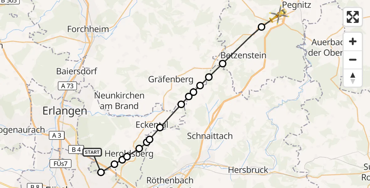 Flugroute Rettungshubschrauber Neunhofer Forst - Pegnitz, 19 Oktober 2026, 13:06