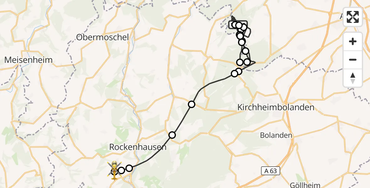 Flugroute Rettungshubschrauber Wendelsheim - Rockenhausen, 19 Oktober 2026, 13:08