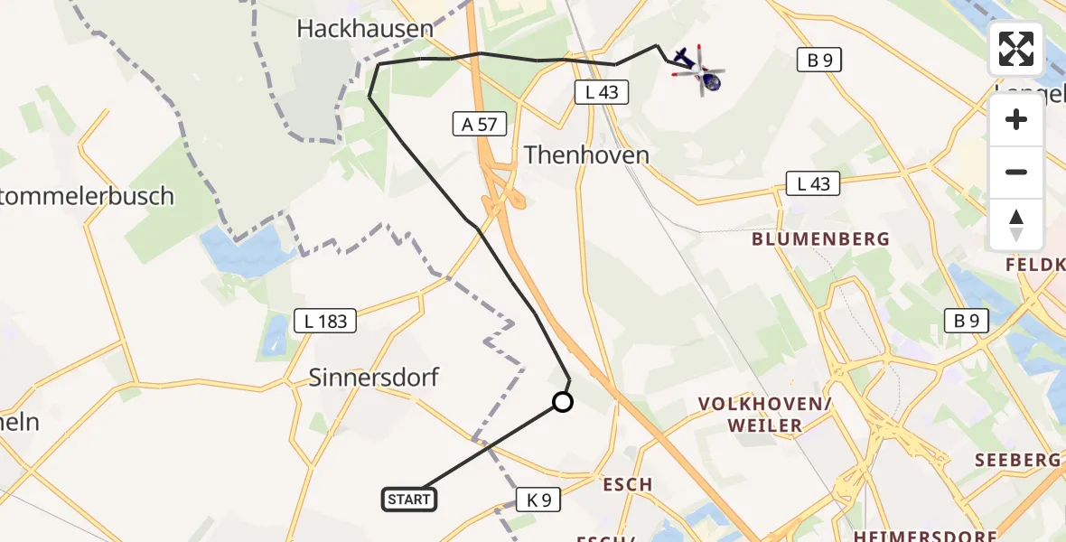 Flugroute Polizeihubschrauber Pulheim - Köln, 19 Oktober 2026, 13:16
