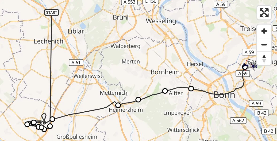 Flugroute Polizeihubschrauber Erftstadt - Sankt Augustin, 19 Oktober 2026, 13:19