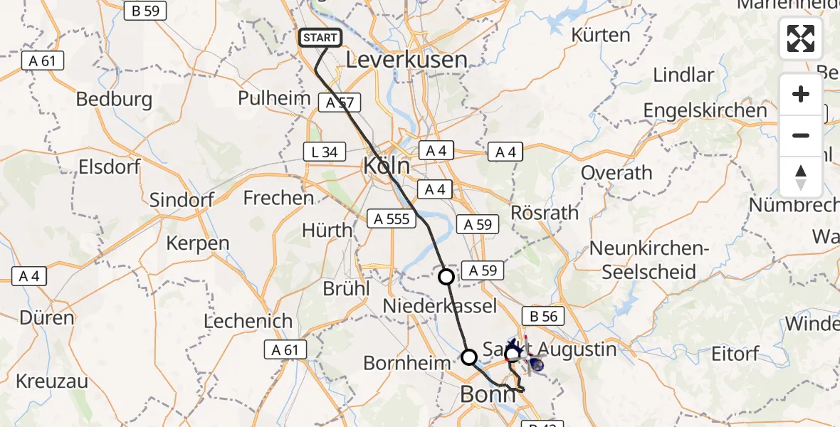 Flugroute Polizeihubschrauber Köln - Sankt Augustin, 19 Oktober 2026, 13:21