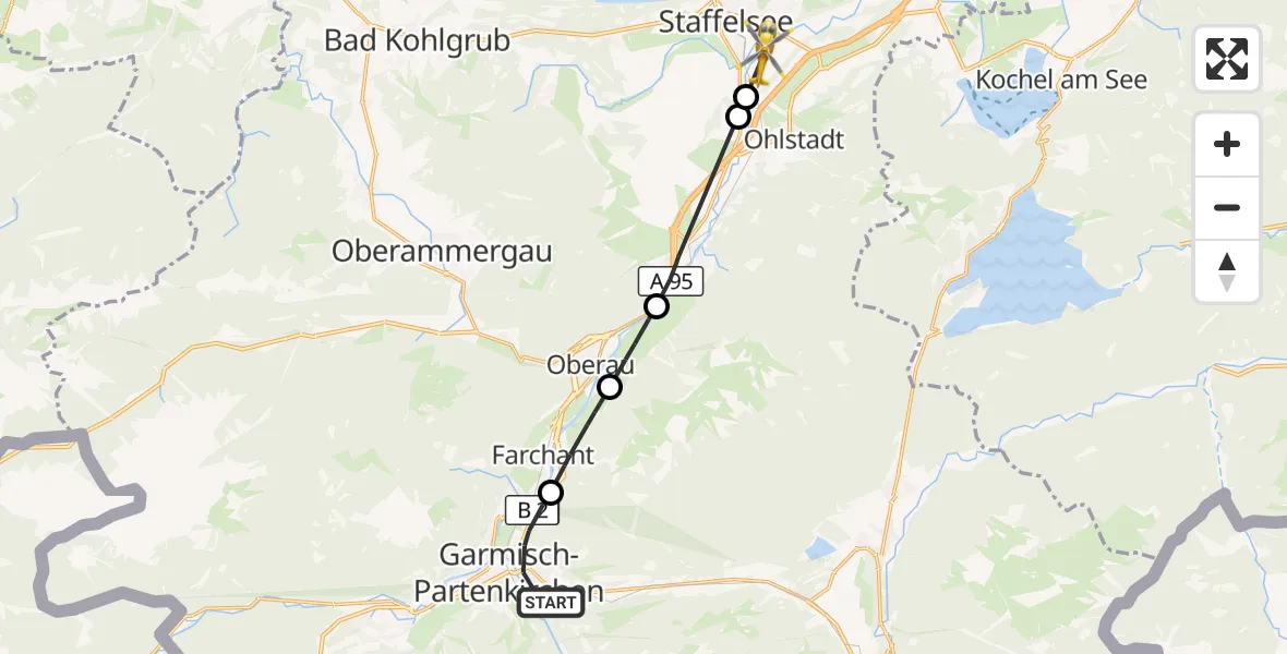 Flugroute Rettungshubschrauber Garmisch-Partenkirchen - Murnau a.Staffelsee, 19 Oktober 2026, 13:24