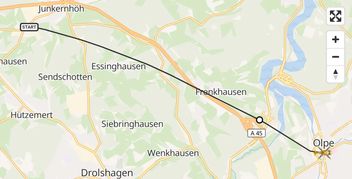 Flugroute Rettungshubschrauber Drolshagen - Olpe, 19 Oktober 2026, 13:35