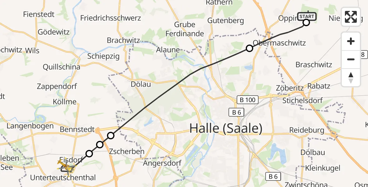 Flugroute Rettungshubschrauber Halle-Oppin Flugplatz - Teutschenthal, 19 Oktober 2026, 13:44
