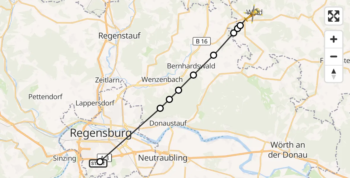Flugroute Rettungshubschrauber DRF Air Rescue Station Regensburg / Regensburg University Hospital - Wald, 19 Oktober 2026, 13:53