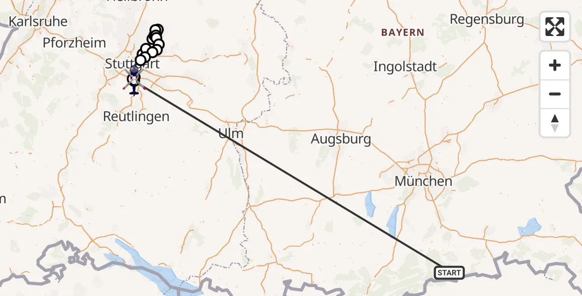 Flugroute Polizeihubschrauber Rottach-Egern - Flughafen Stuttgart, 19 Oktober 2026, 13:57