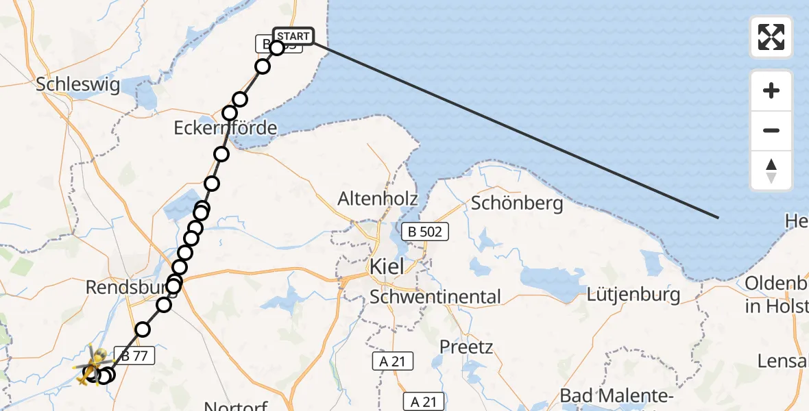 Flugroute Ambulanzhubschrauber Damp - Hörsten, 19 Oktober 2026, 14:08