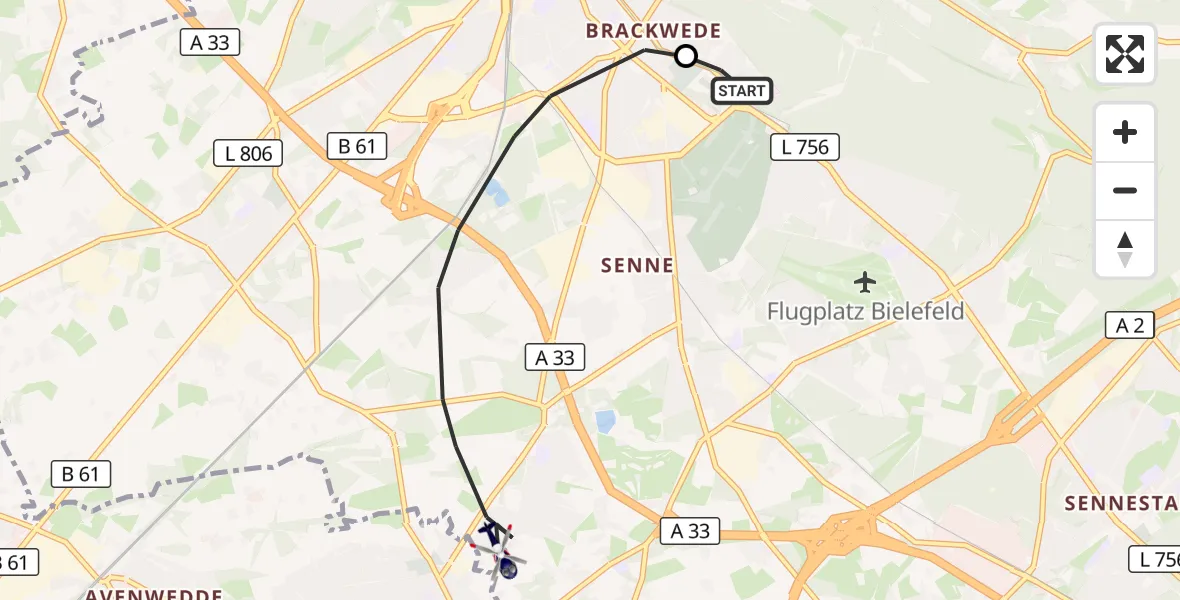 Flugroute Polizeihubschrauber Luftrettungszentrum Bielefeld - Bielefeld, 19 Oktober 2026, 14:12