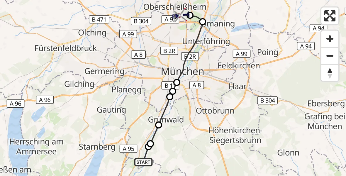 Flugroute Polizeihubschrauber Schäftlarn - Oberschleißheim, 19 Oktober 2026, 14:19