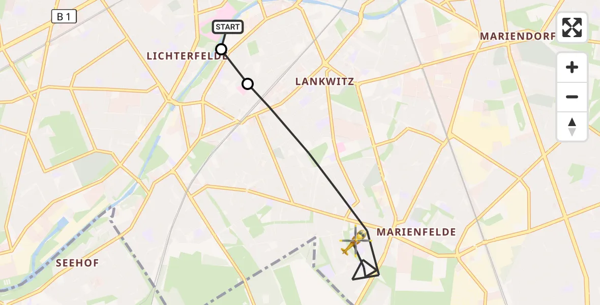 Flugroute Rettungshubschrauber Charité Clinic Benjamin Franklin Campus - Berlin, 19 Oktober 2026, 14:23