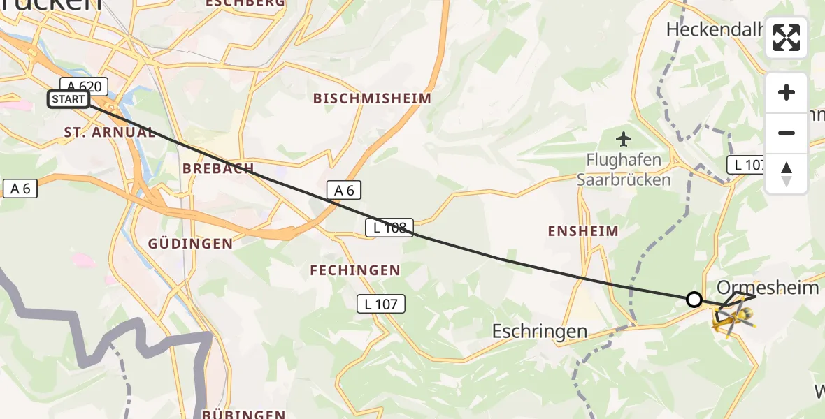 Flugroute Rettungshubschrauber Saarbrücken - Mandelbachtal, 19 Oktober 2026, 14:23