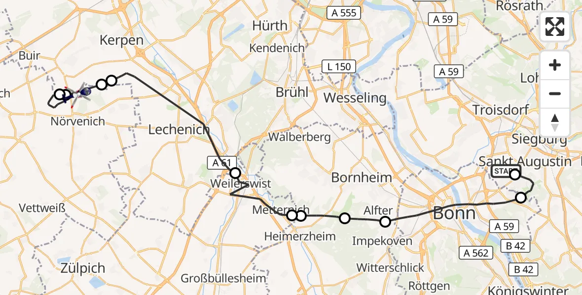 Flugroute Polizeihubschrauber Bonn-Hangelar Flugplatz - Militärflugplatz Nörvenich, 19 Oktober 2026, 14:27