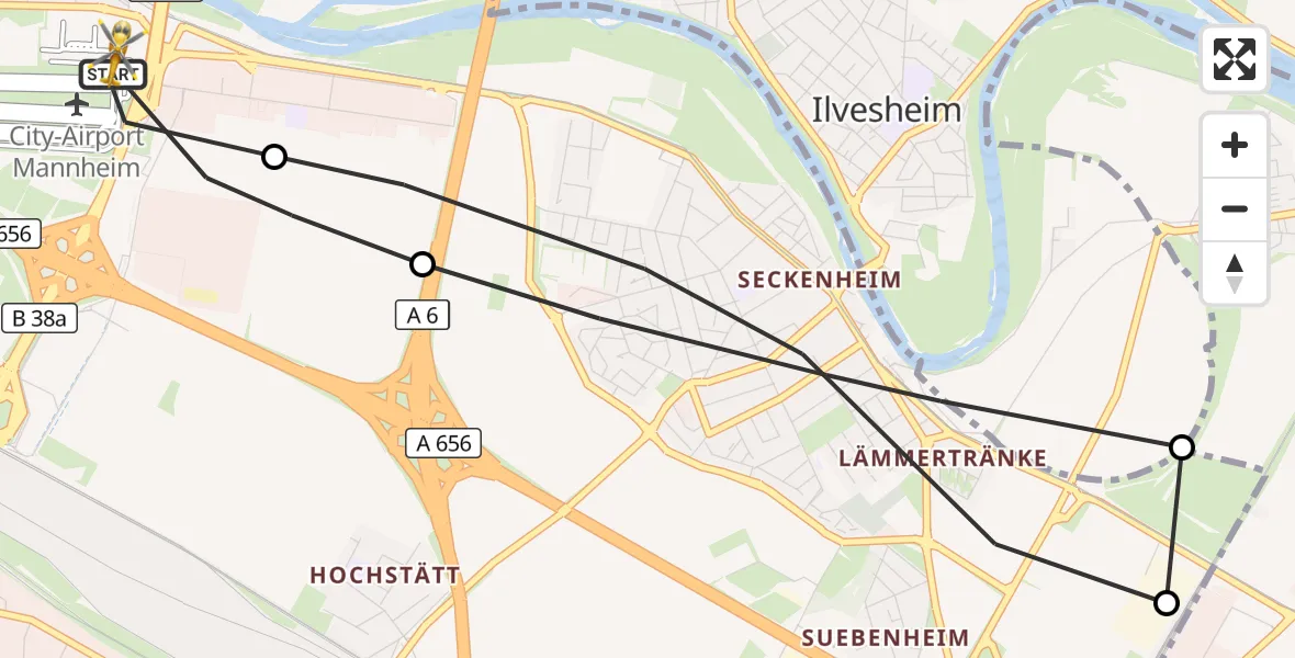 Flugroute Rettungshubschrauber Mannheim-City Flughafen - Mannheim-City Flughafen, 19 Oktober 2026, 14:27