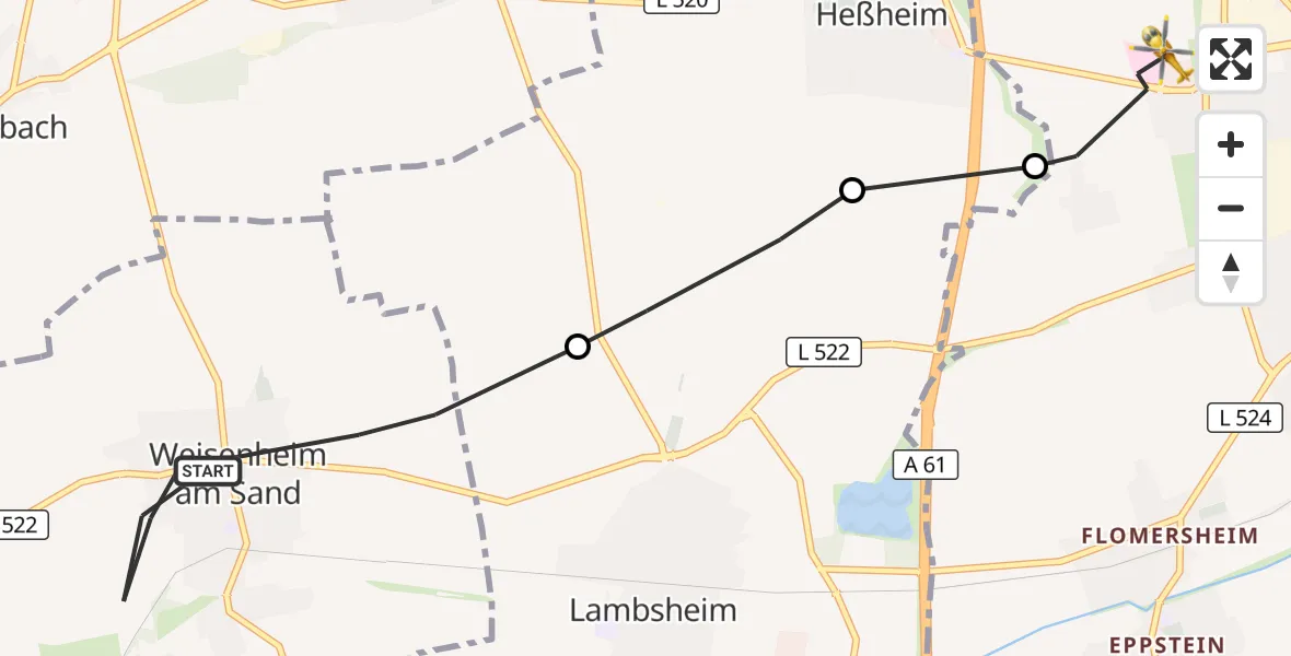 Flugroute Rettungshubschrauber Weisenheim am Sand - Frankenthal (Pfalz), 19 Oktober 2026, 14:29