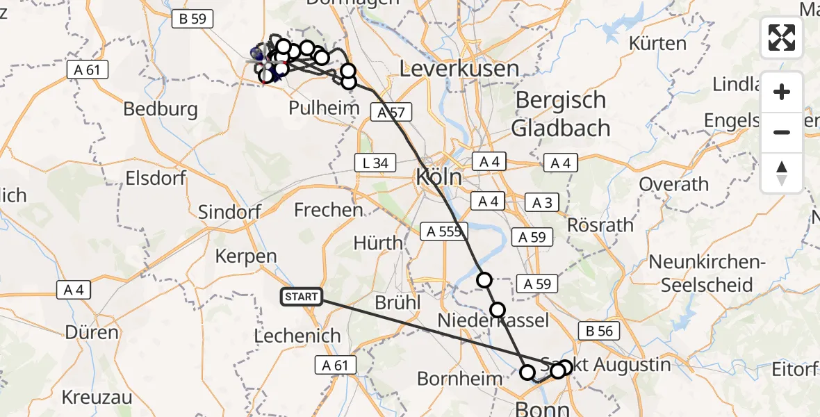 Flugroute Polizeihubschrauber Erftstadt - Rommerskirchen, 19 Oktober 2026, 14:36