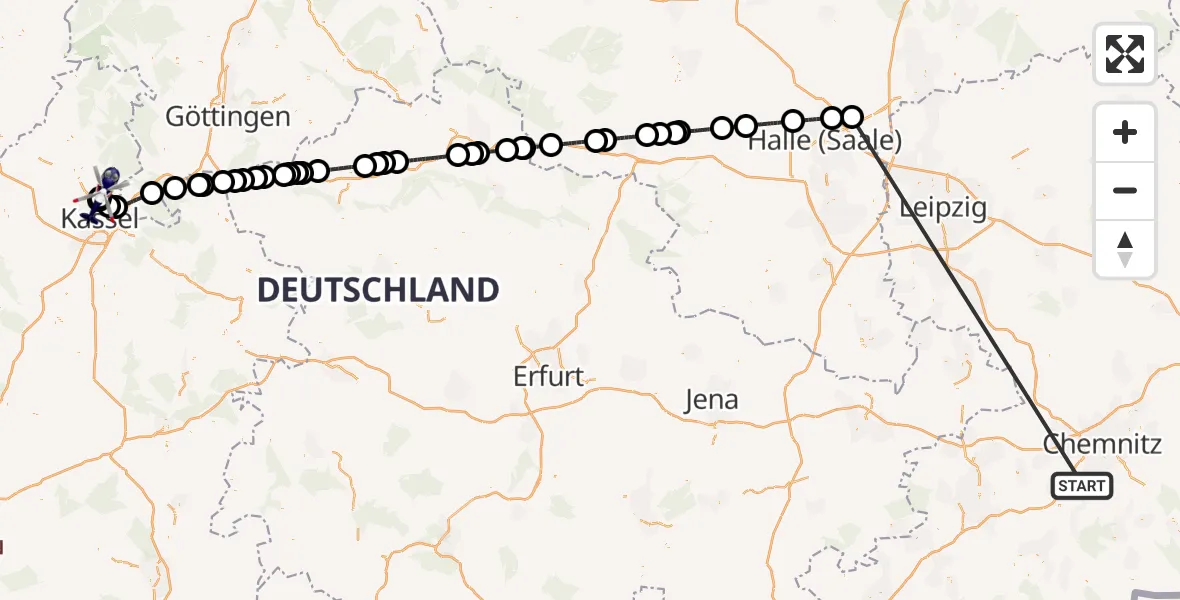 Flugroute Polizeihubschrauber Jahnsdorf/Erzgeb. - Fuldatal Bundespolizei Hubschrauberlandeplatz, 19 Oktober 2026, 14:41