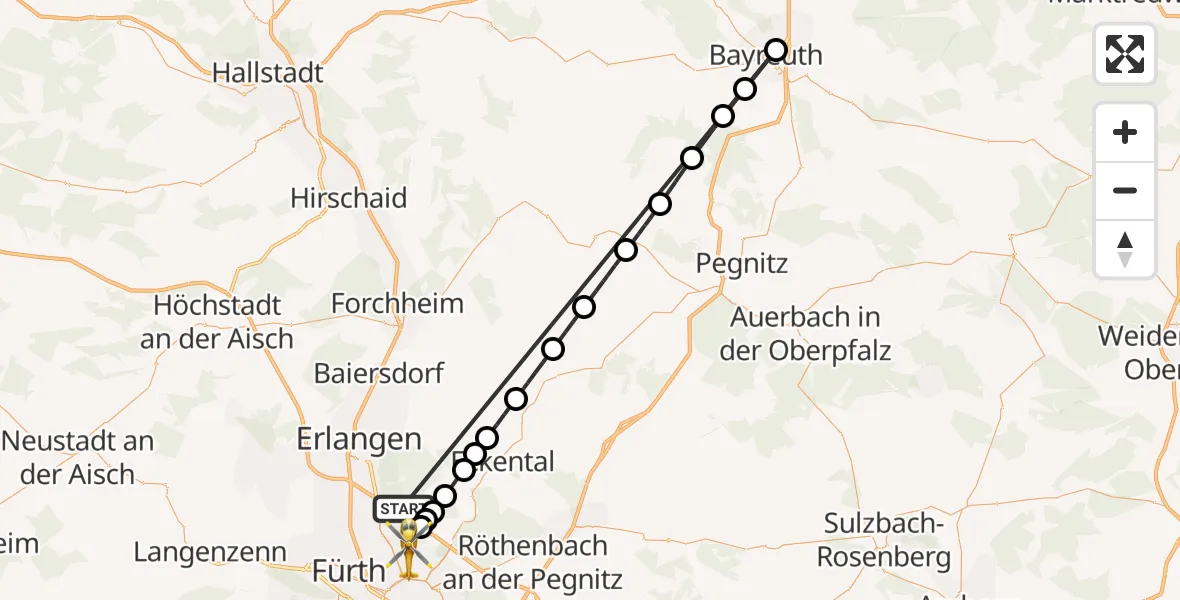 Flugroute Rettungshubschrauber Neunhofer Forst - Flughafen Nuremberg, 19 Oktober 2026, 14:41