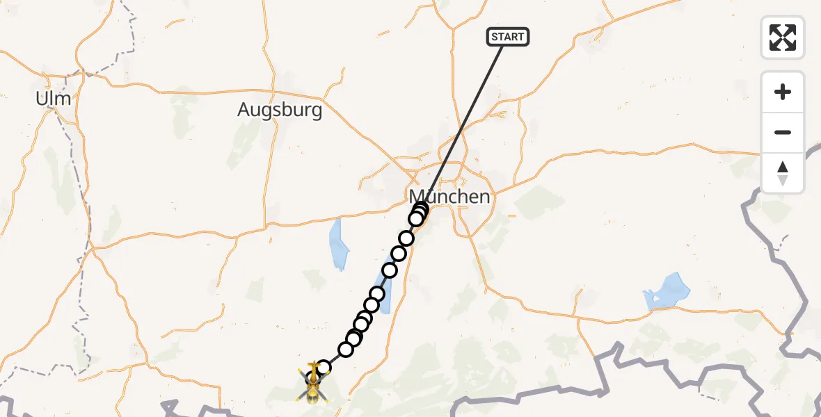 Flugroute Rettungshubschrauber Rudelzhausen - Unterammergau, 19 Oktober 2026, 14:42