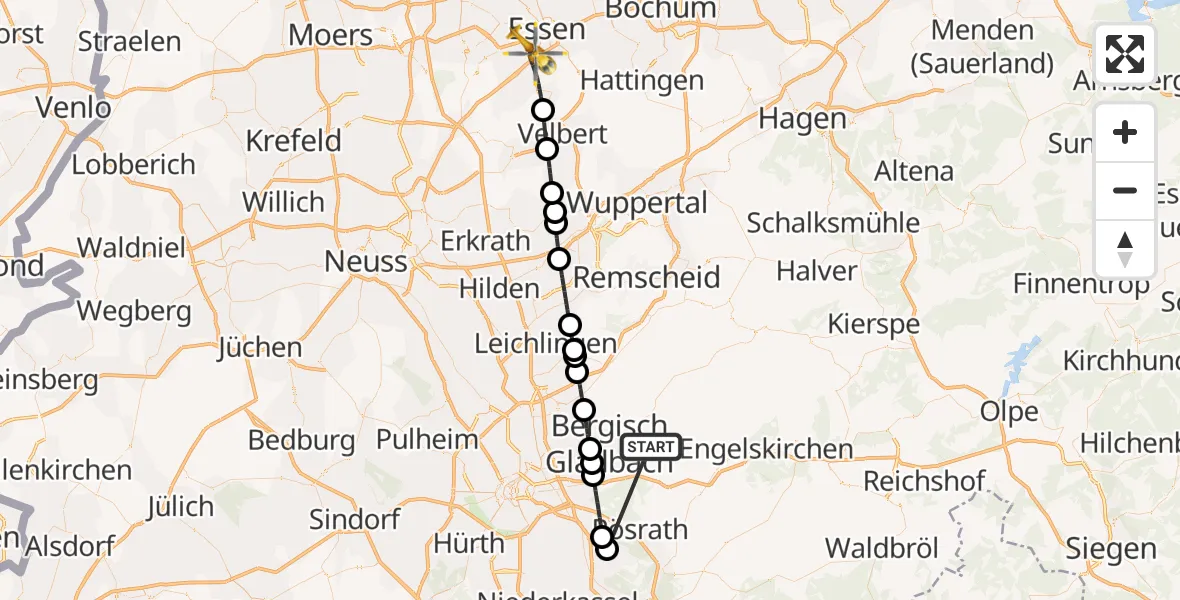 Flugroute Ambulanzhubschrauber Bergisch Gladbach - Essen, 19 Oktober 2026, 14:46