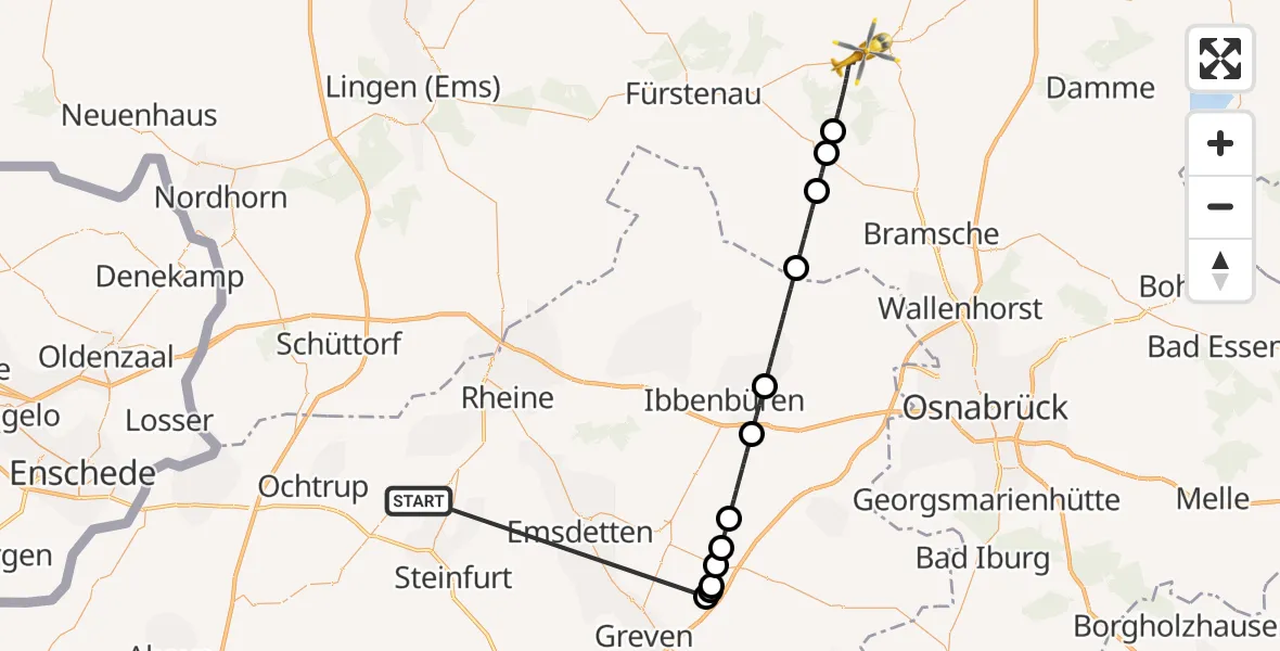 Flugroute Ambulanzhubschrauber Wettringen - Ankum, 19 Oktober 2026, 14:49
