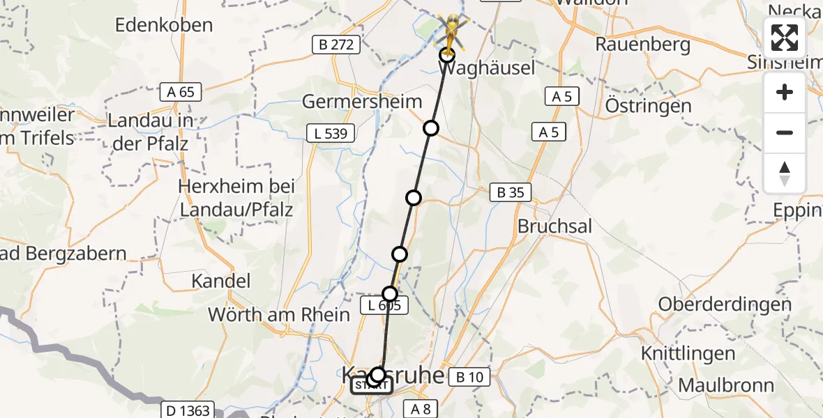 Flugroute Ambulanzhubschrauber Sankt Vincentius Hospital - Oberhausen-Rheinhausen, 19 Oktober 2026, 14:51