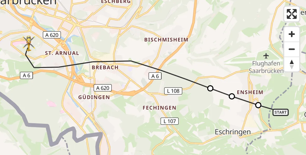 Flugroute Rettungshubschrauber Mandelbachtal - Saarbrücken, 19 Oktober 2026, 14:56