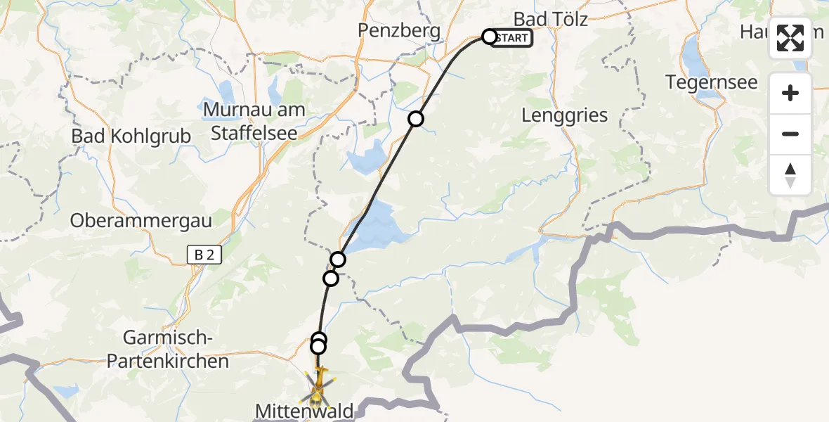 Flugroute Rettungshubschrauber Wackersberg - Mittenwald, 19 Oktober 2026, 15:02