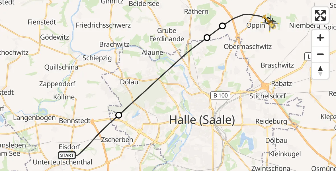 Flugroute Rettungshubschrauber Teutschenthal - Halle-Oppin Flugplatz, 19 Oktober 2026, 15:03