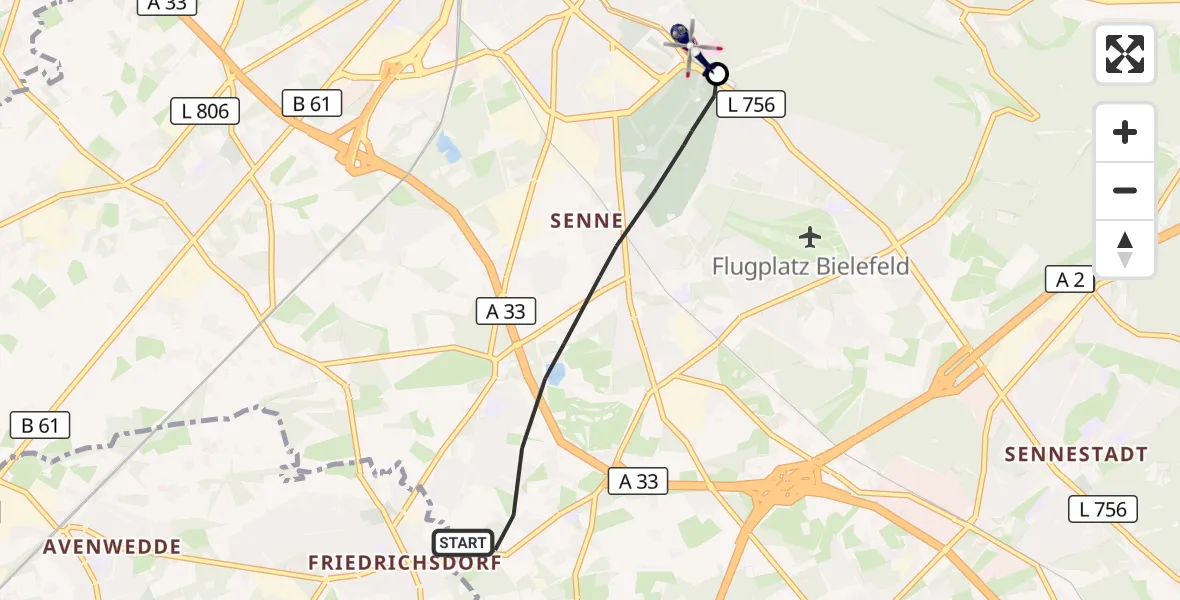 Flugroute Polizeihubschrauber Bielefeld - Luftrettungszentrum Bielefeld, 19 Oktober 2026, 15:07