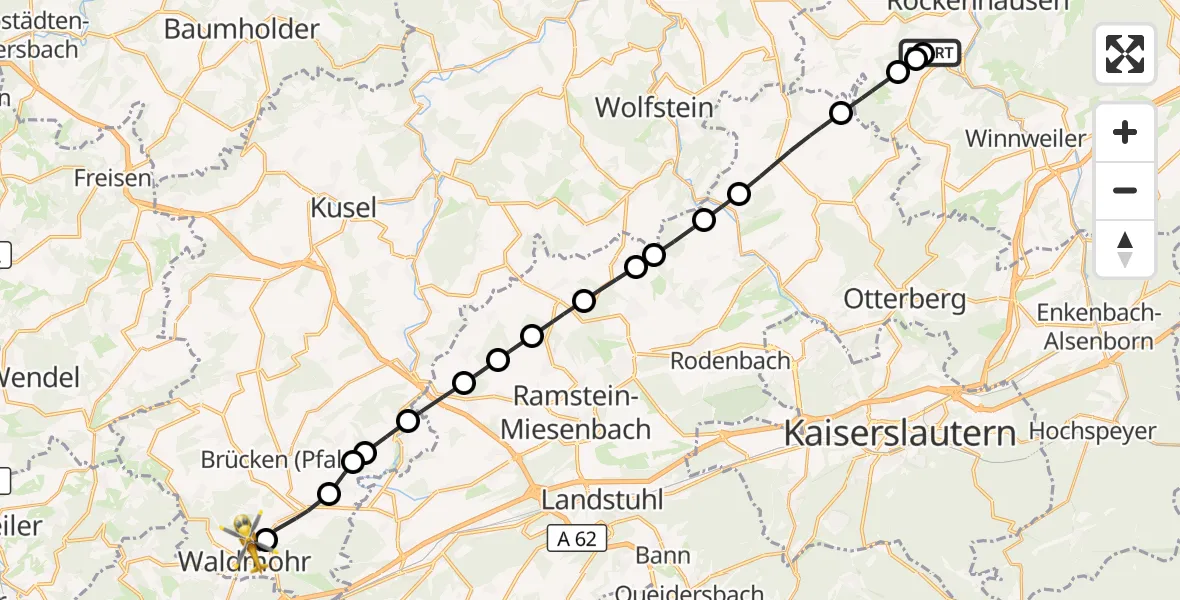 Flugroute Rettungshubschrauber Imsweiler UL - Waldmohr, 19 Oktober 2026, 15:08