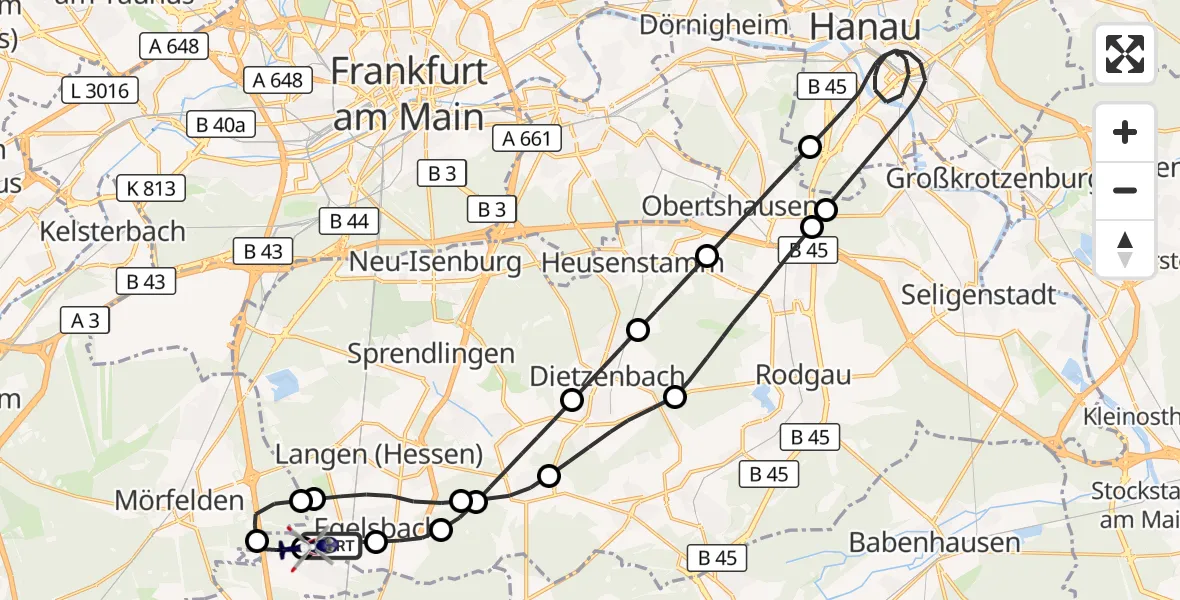 Flugroute Polizeihubschrauber Flughafen Frankfurt-Egelsbach - Flughafen Frankfurt-Egelsbach, 19 Oktober 2026, 15:14