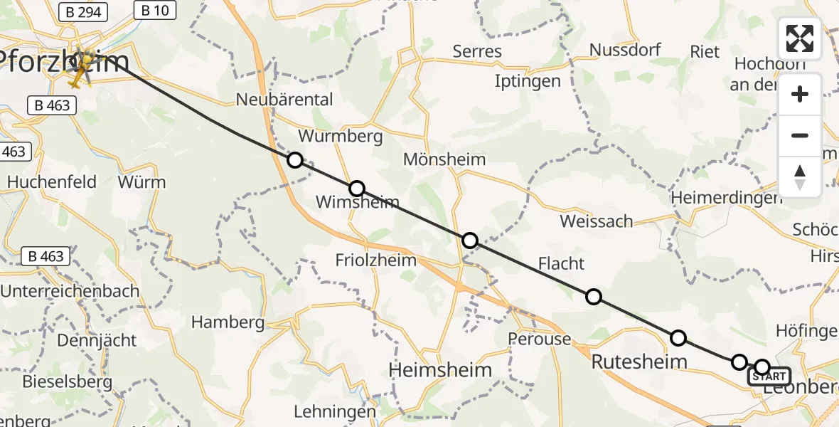 Flugroute Rettungshubschrauber Leonberg Hospital - Pforzheim, 19 Oktober 2026, 15:24