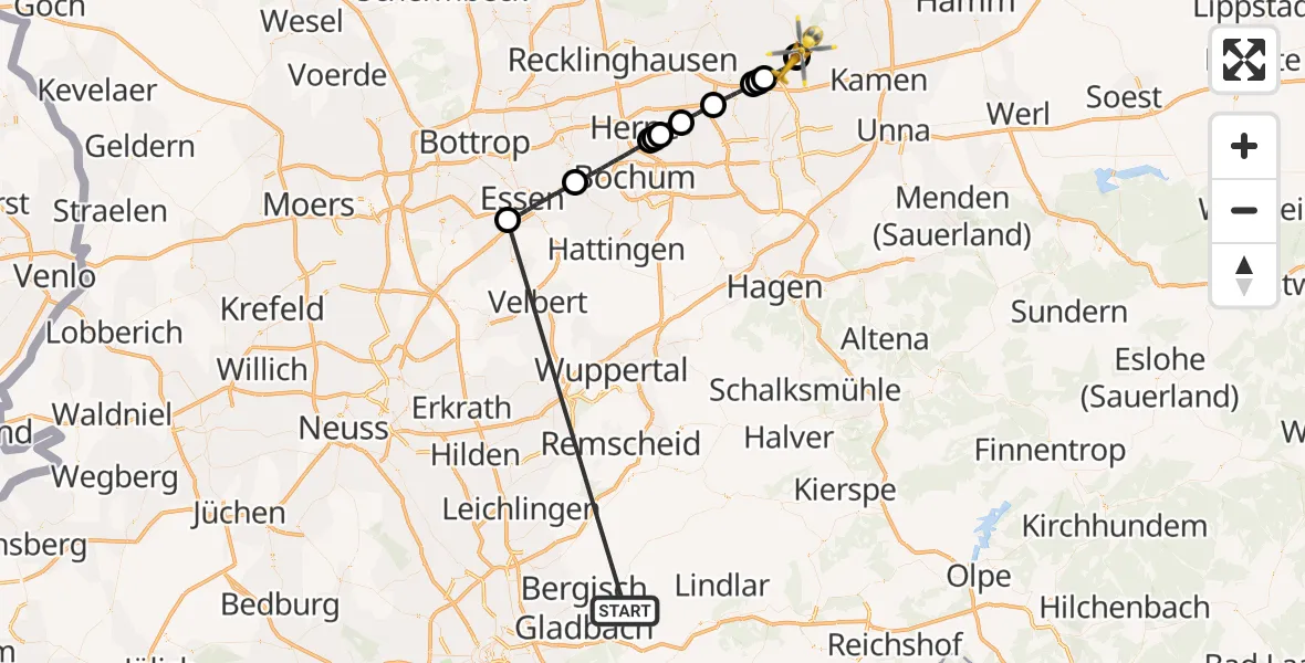 Flugroute Ambulanzhubschrauber Bergisch Gladbach - Sankt Marien Hospital, 19 Oktober 2026, 15:25