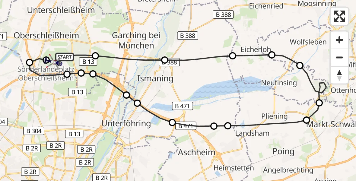 Flugroute Polizeihubschrauber Oberschleißheim - Oberschleissheim Hubschrauberlandeplatz, 19 Oktober 2026, 15:27