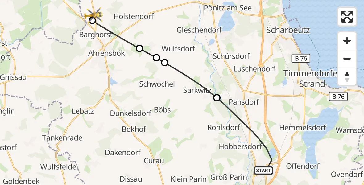 Flugroute Rettungshubschrauber Ratekau - Christoph 12 Luftrettungszentrum, 19 Oktober 2026, 15:28