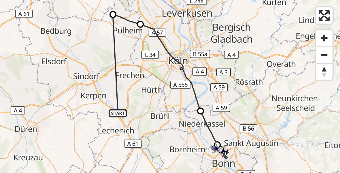 Flugroute Polizeihubschrauber Erftstadt - Bonn, 19 Oktober 2026, 15:29