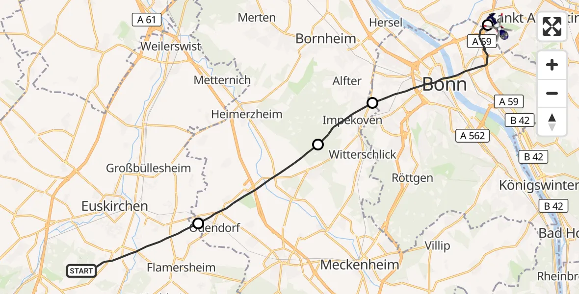 Flugroute Polizeihubschrauber Euskirchen - Sankt Augustin, 19 Oktober 2026, 15:31