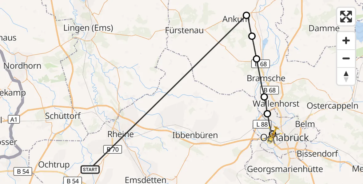 Flugroute Ambulanzhubschrauber Wettringen - Osnabrück Hospital, 19 Oktober 2026, 15:37