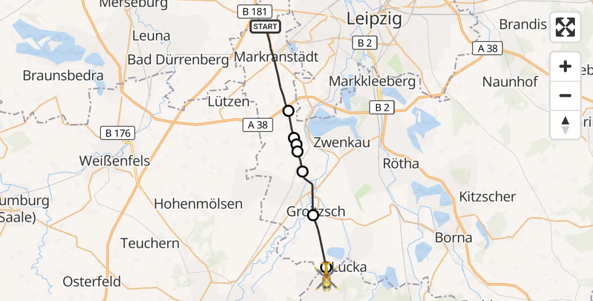 Flugroute Rettungshubschrauber Markranstädt - Lucka, 19 Oktober 2026, 15:37