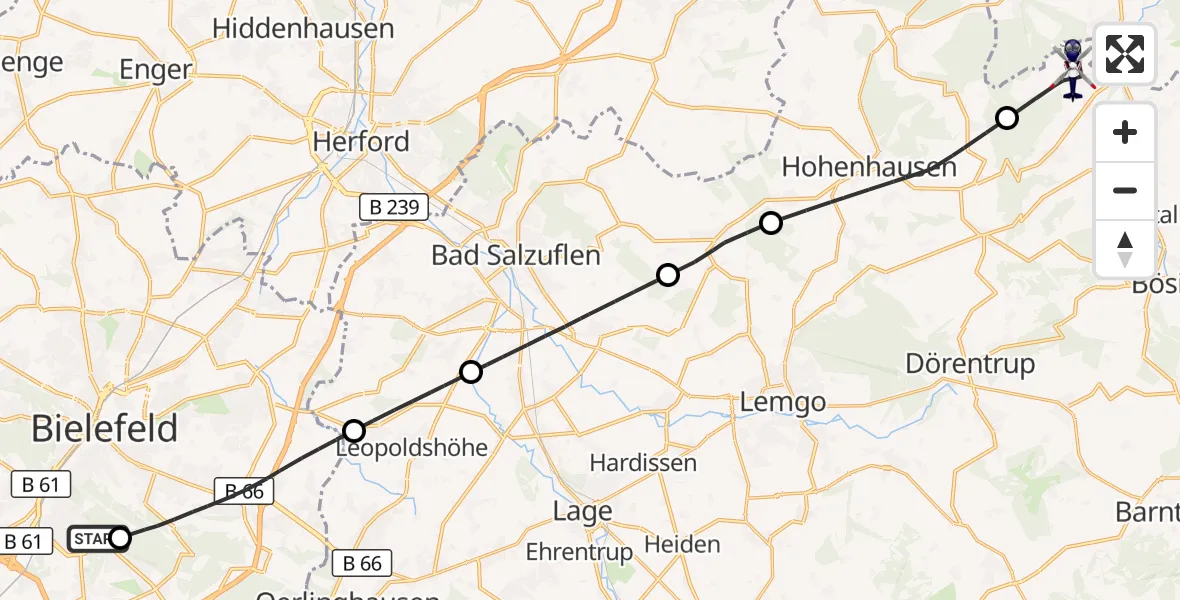 Flugroute Polizeihubschrauber Luftrettungszentrum Bielefeld - Extertal, 19 Oktober 2026, 15:38