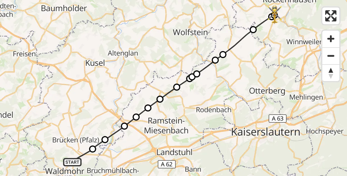 Flugroute Rettungshubschrauber Schönenberg-Kübelberg - Rockenhausen, 19 Oktober 2026, 15:40
