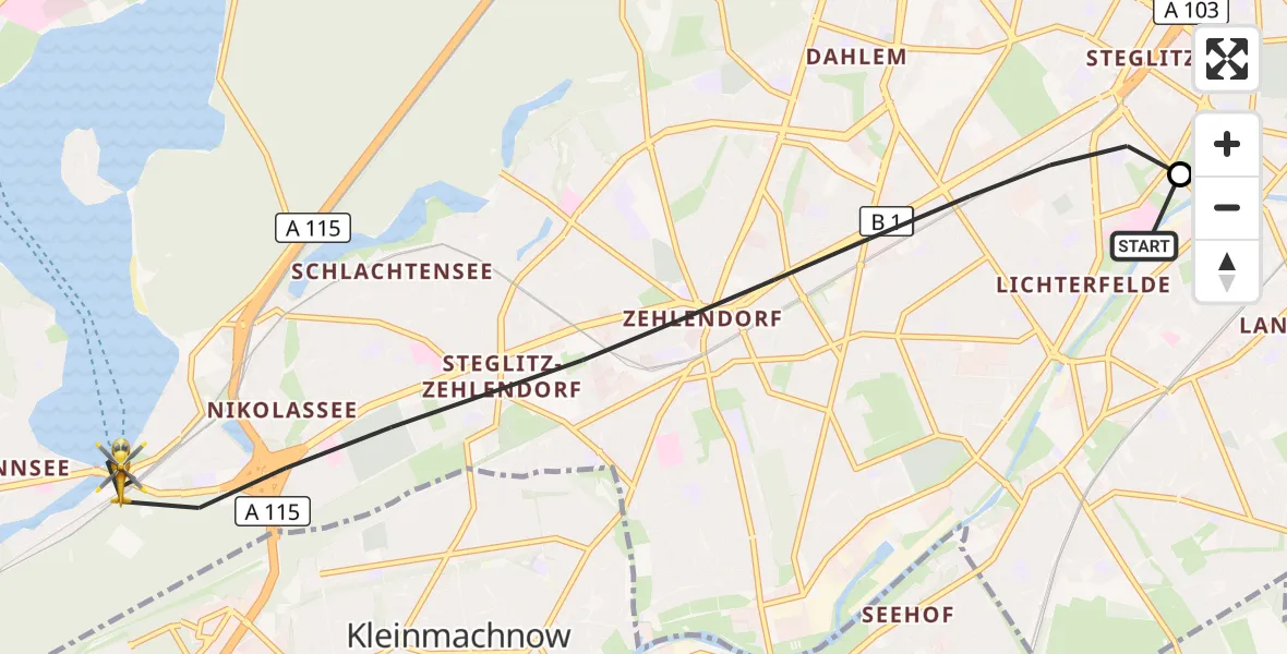 Flugroute Rettungshubschrauber Charité Clinic Benjamin Franklin Campus - Berlin, 19 Oktober 2026, 15:41