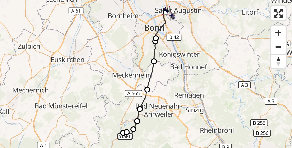 Flugroute Polizeihubschrauber Kesseling - Sankt Augustin, 19 Oktober 2026, 15:43