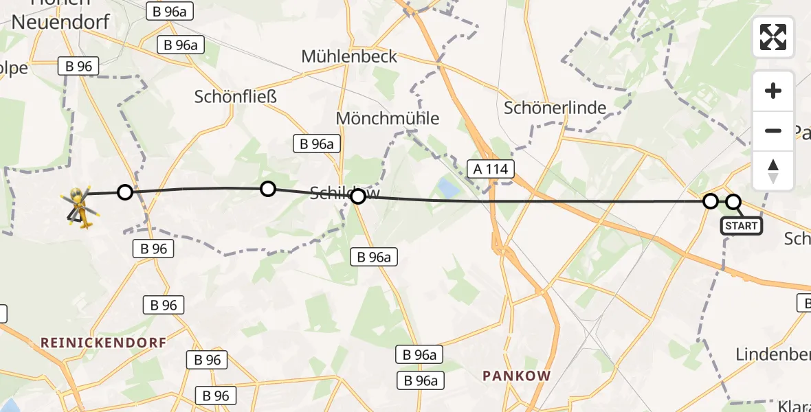 Flugroute Rettungshubschrauber Helios Clinic Berlin-Buch - Berlin, 19 Oktober 2026, 15:50