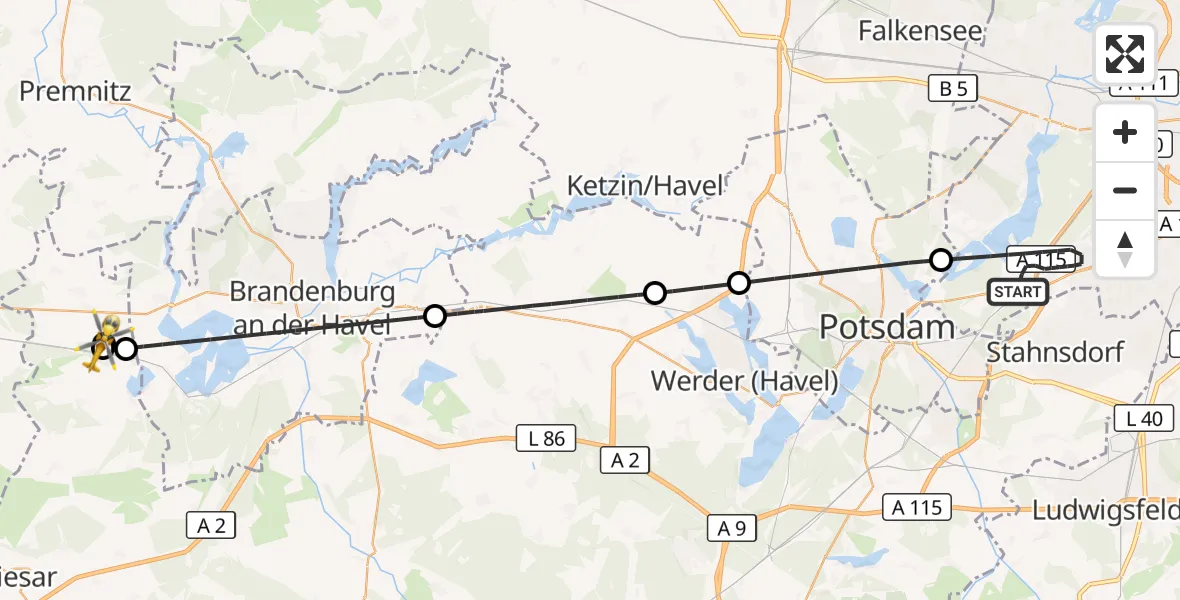 Flugroute Rettungshubschrauber Berlin - Wusterwitz, 19 Oktober 2026, 15:54