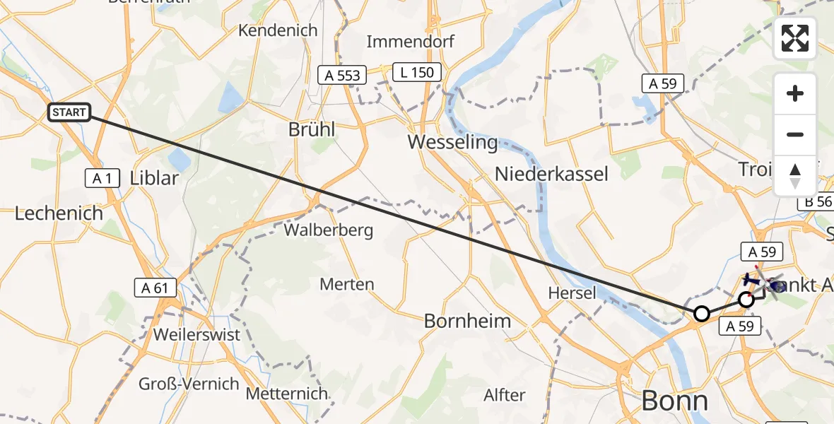 Flugroute Polizeihubschrauber Erftstadt - Sankt Augustin, 19 Oktober 2026, 15:54