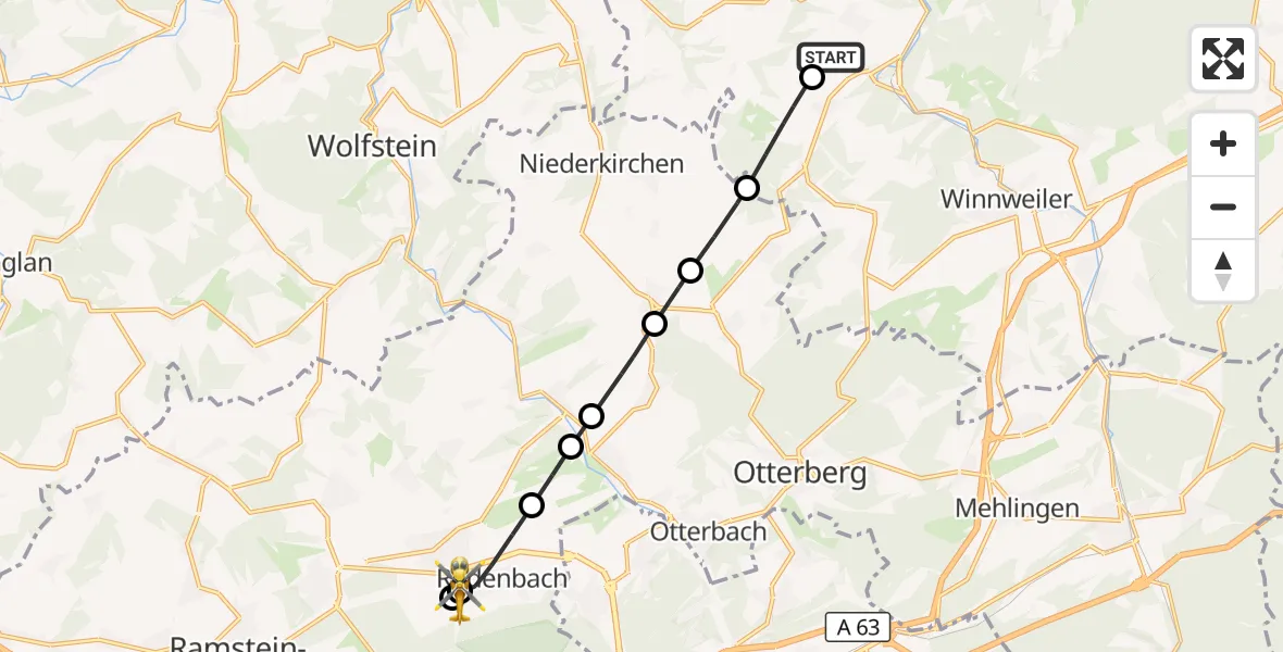 Flugroute Rettungshubschrauber Rockenhausen - Rodenbach, 19 Oktober 2026, 15:55