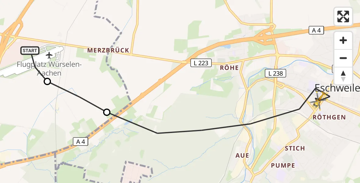 Flugroute Rettungshubschrauber Aachen-Merzbrück Flughafen - Eschweiler, 19 Oktober 2026, 16:00